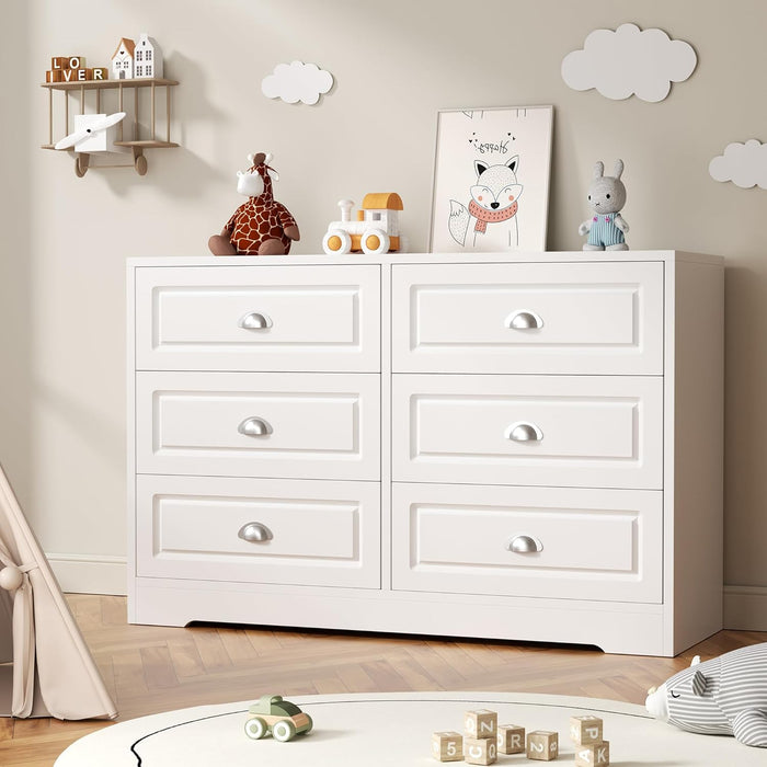 White Wooden Dresser 6 Drawers AntiTipSafetyDevice