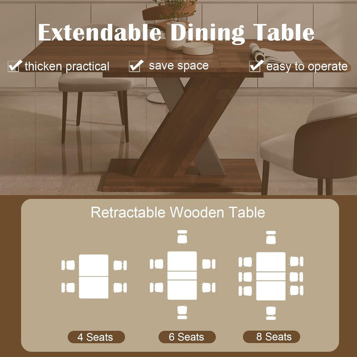 70.87" Extendable Dining Tables for 4 to 8, Mid Century Modern Wooden Expandable Dining Table W/X-Shaped Base, Multifunctional Extendable Large Long Kitchen Dinner Table for Dining Room Walnut