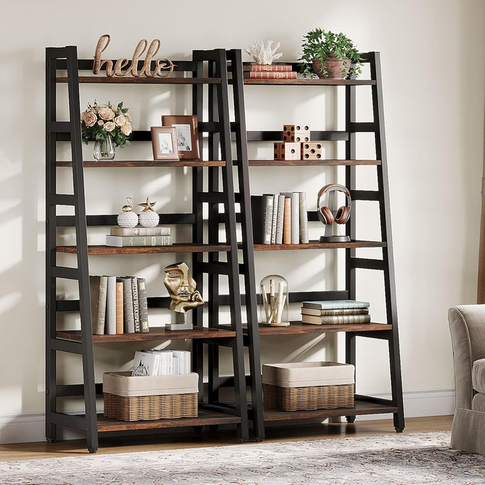 5-Tier Bookshelf Industrial Bookcase, 5 Shelf Ladder Shelf Book Storage Shelf Organizer for Living Room, Home Office