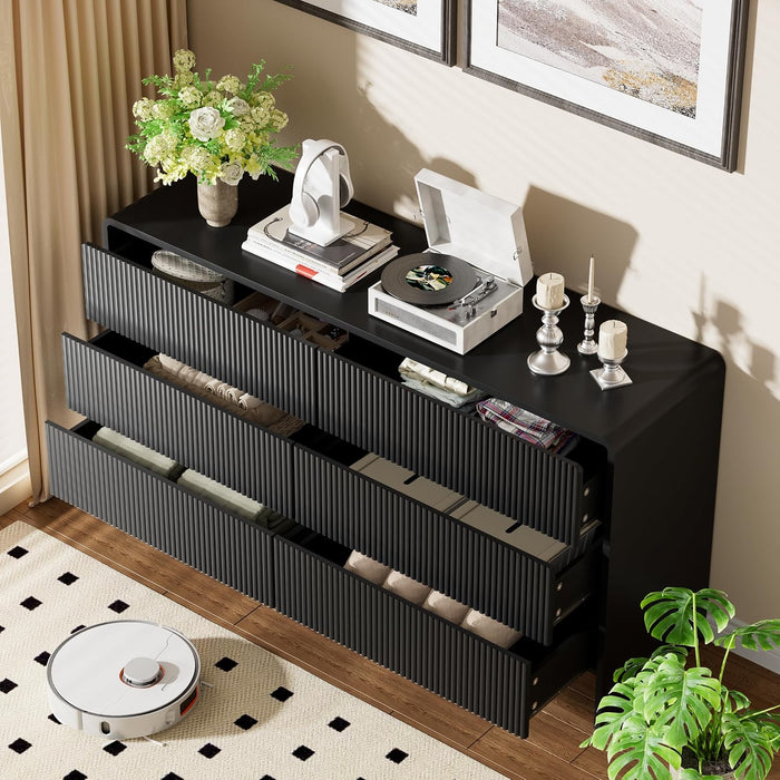 Black 6 Drawer Dresser for Bedroom, 55.1" Wide Chest of Drawers
