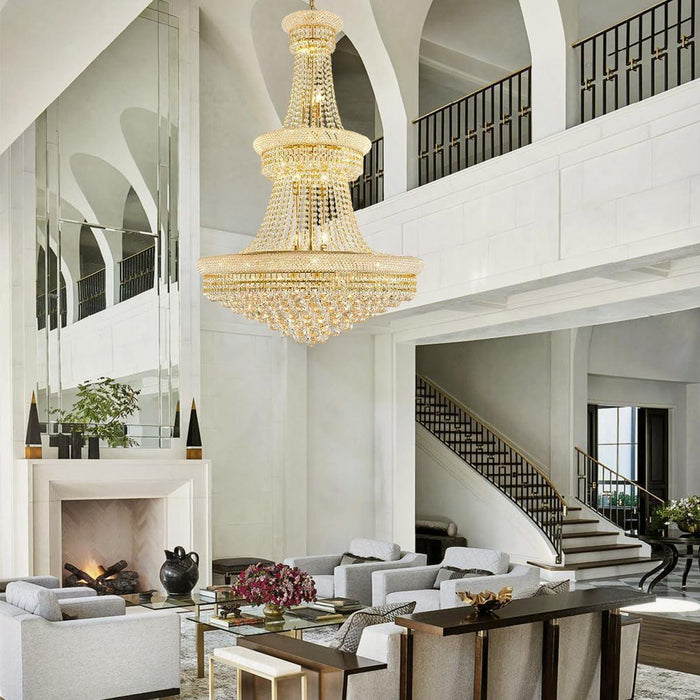 19-Lights High Ceiling Chandelier Modern Gold Crystal Chandeliers Large Foyer Chandelier Fixtures for Staircase Living Room Hallway Entryway (H47 X W31.5)