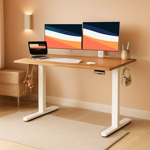 Electric Standing Desk, 48" X 24" Whole Piece Desktop, Adjustable Height Computer Desk, 4 Height Memory Settings, Sit Stand up Desk for Home Office, Light Vintage