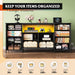 12 Drawer Dresser for Bedroom, Black Dresser TV Stand for 65, 70, 75 Inch TV with Led Light & Charging Station, Wide Chest of Drawers with Open Shelves, Fabric Dressers for Closet, Living Room