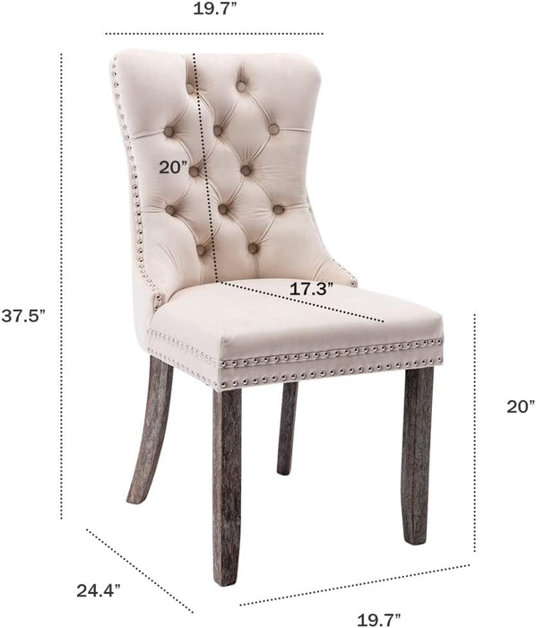 Velvet Upholstered Dining Chairs Set of 4, Wingback Dining Room Chairs with Ring Pull Trim and Button Back, Luxury Tufted Dining Chair for Living Room, Bedroom, Kitchen (Beige)