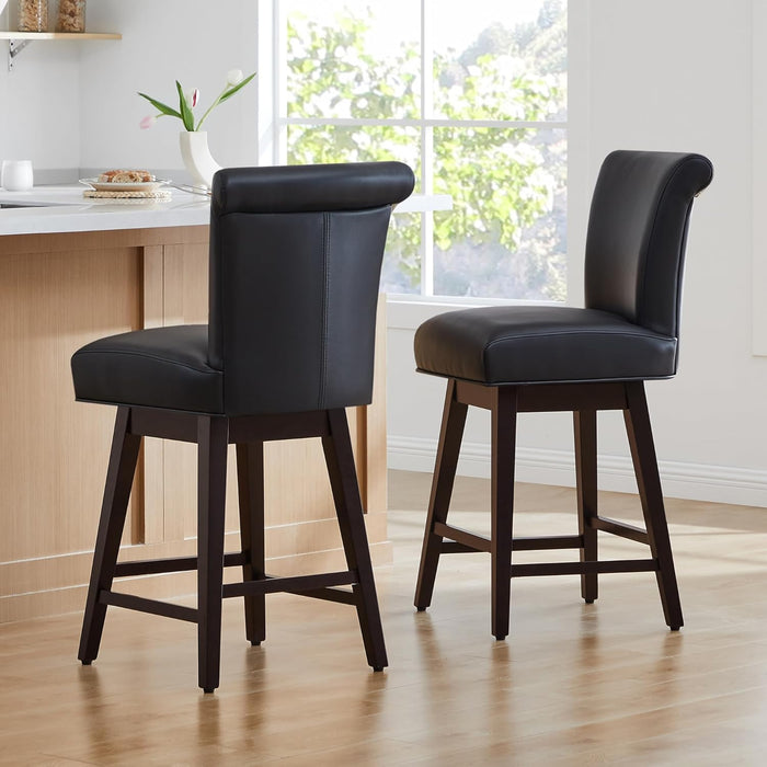 30 Inch Counter Height Swivel Bar Stools Set of 2, FSC Certified Modern Upholstered Faux Leather Swivel Barstool Chairs with Back, Black