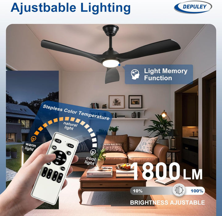 52 Inch Black Ceiling Fan With DimmableIntegratedLight