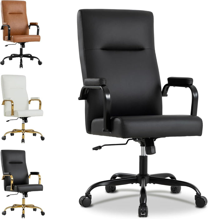 OWTHY Office Desk Chair,Leather Conference Room Chairs with Wheels,Modern High Back Executive Office Chair with Memory Foam,Ergonomic Swivel Computer Chair for Home Office,Black