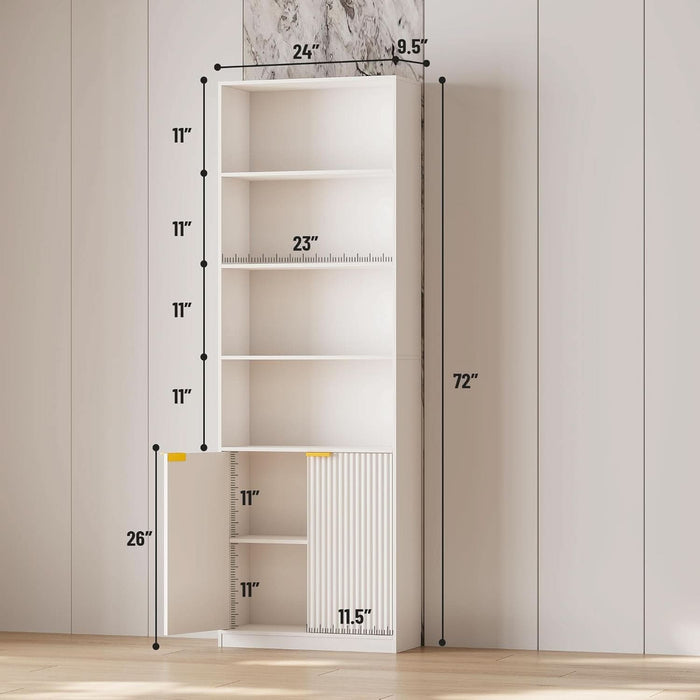 72" Tall Book Shelf Bookcase with Doors, Floor Standing 7 Tier Bookshelf Display Shelves, Bookshelf with Storage Cabinet, Home Decor Furniture for Living Room Bedroom and Home Office