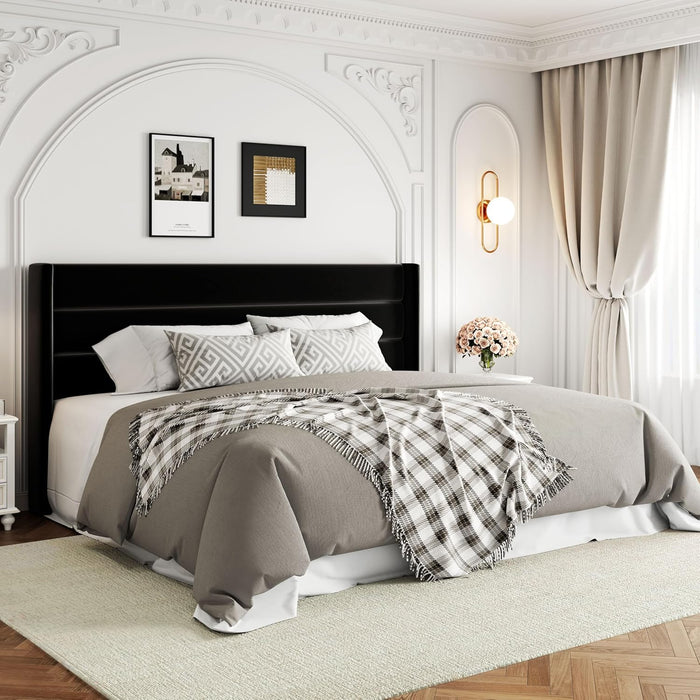 King Size Velvet Lift up Storage Bed, Modern Wingback Headboard, Hydraulic Support, No Box Spring Needed, Black