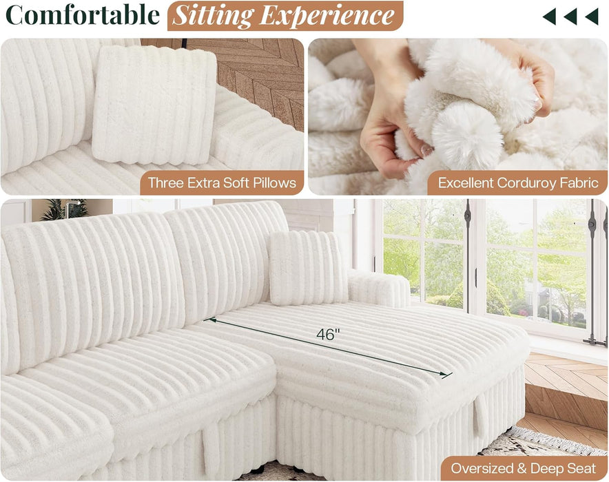 OneHundredThirtyInch Sleeper Sofa With White Faux Fur