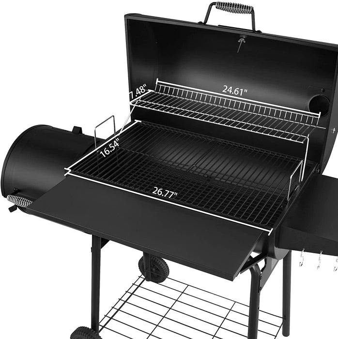 CC1830S 30" BBQ Charcoal Grill and Offset Smoker | 811 Square Inch Cooking Surface, Outdoor for Camping | Black