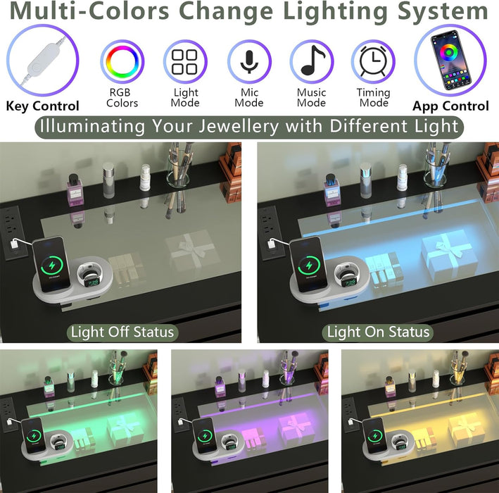 White Eight Drawer Dresser Featuring Electrical Outlet