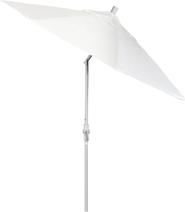 9' round Aluminum Pole Fiberglass Rib Market Umbrella, Crank Lift, Collar Tilt, White Pole, White Olefin