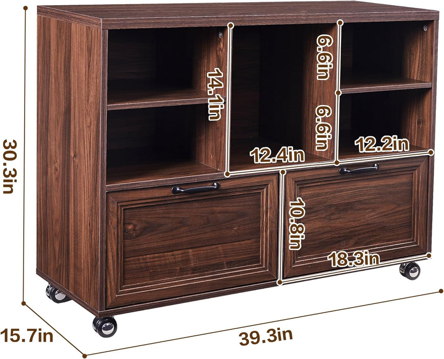 Brown 39-Inch Farmhouse Rolling File Cabinet Storage