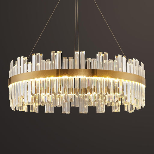 23.6''Gold Modern LED Crystal Chandelier- Contemporary Chandelier Light Fixture,Luxury Adjustable Height Chandeliers,3 Colors Dimmable Pendant Ceiling Light for Dining Room Foyer with Remote Control