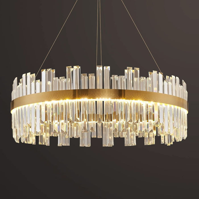 23.6''Gold Modern LED Crystal Chandelier- Contemporary Chandelier Light Fixture,Luxury Adjustable Height Chandeliers,3 Colors Dimmable Pendant Ceiling Light for Dining Room Foyer with Remote Control