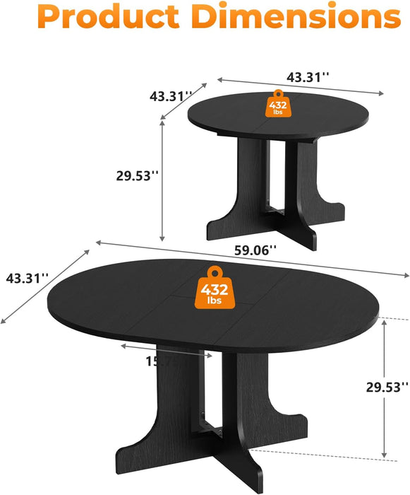 Expandable Charcoal Circular Dining Table 43in 59in