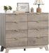 8 Drawer Fluted Dresser for Bedroom, Mid Century Modern Wooden Dresser with 8 Drawers, Dressers & Chests of Drawers with Metal Handle, TV Stand & Storage Organizer for Entryway, Hallway, Grey