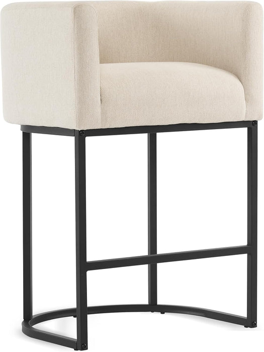 27" H Counter Height Bar Stools, Modern Barrel Counter Stools with Backrest and Arms, Black Metal Frames, Linen Fabric Upholstered Accent Barstools for Kitchen Island, Linen Color