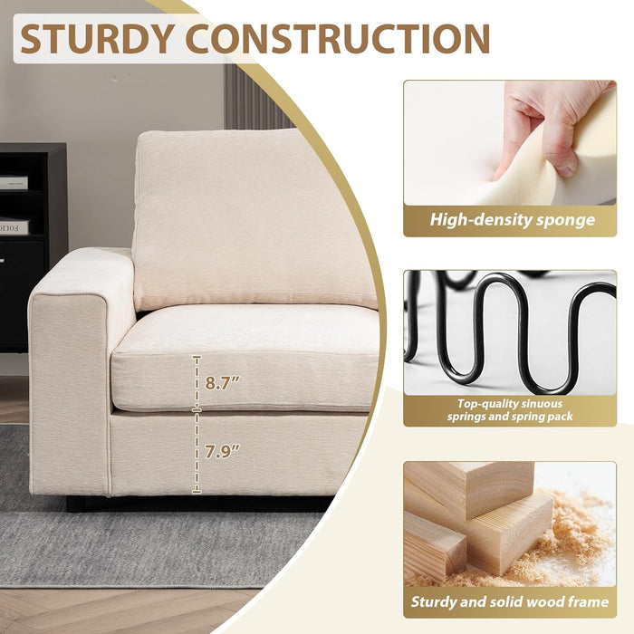71" Modular Sofa Couch, Comfy Chenille Loveseat Sofa, Modern Recliner Couch with Deep Seats and Wide Armrests for Living Room(Beige, Square Backrest)