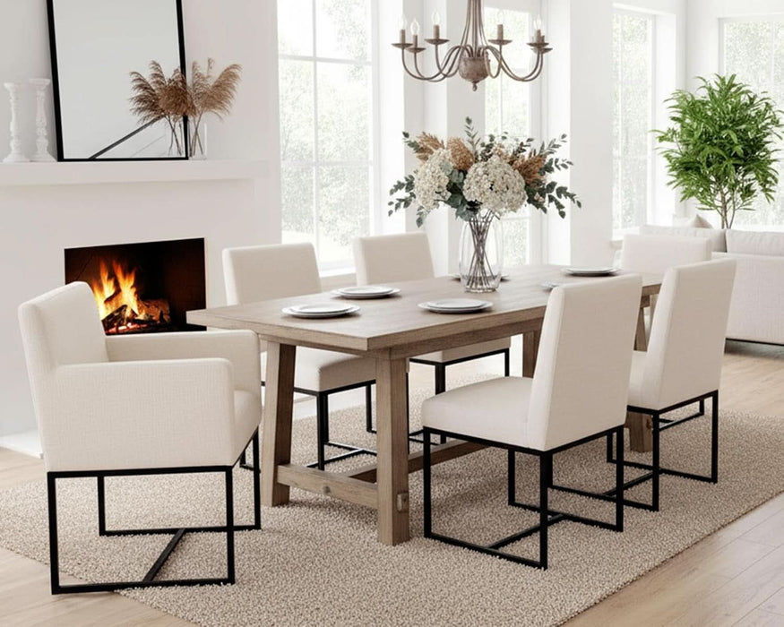 Kitchen & Dining Room Chairs Set of 2, Linen Fabric Mid Century Modern Dining Chairs, Upholstered Dining Chairs with Black Finish Metal Frame, Cream, 2 PC