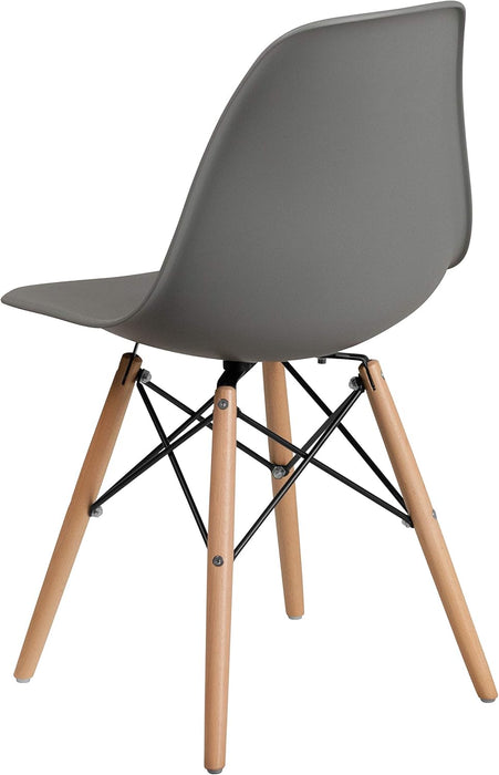 Elon Series Moss Gray Plastic Chair with Wooden Legs for Versatile Kitchen, Dining Room, Living Room, Library or Desk Use