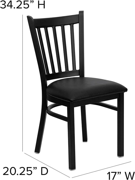 Hercules Series Vertical Back Metal Restaurant Chairs, Upholstered Armless Dining Chairs for Restaurants/Kitchens, Set of 2, Black