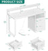 Computer Desk with Drawers, 47.2" Office Desk with Power Outlets & LED Light, Home Office Desk with Storage Shelves, White