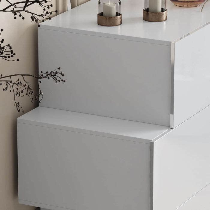 White High Gloss Six Drawer Dresser with Asymmetrical Design White High Gloss Six Drawer Dresser with Asymmetrical Design