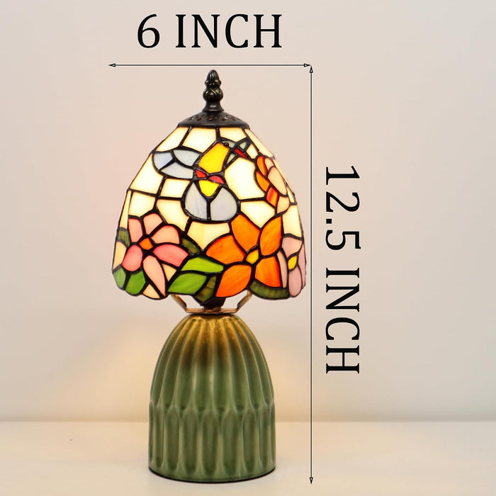 Tiffany Stained Glass Mushroom Table Lamp 12.5 Inch -Blue Hummingbird