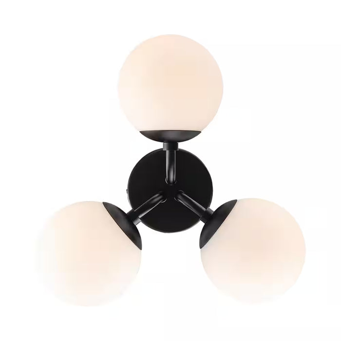 16 In. 3-Light Black Flush Mount Ceiling Light with Glass Globe Shades