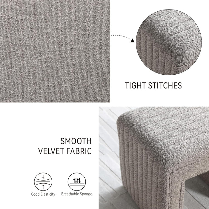 Vanity Stool Chair,Modern Boucle Ottoman Foot Stool with Wooden Legs Sofa Bench Footstool Extra Seat for Vanity,Makeup Room,Living Room,Entryway,Office (Fully Assembled) (Taupe)