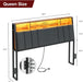 Queen Size Hidden Storage Headboard with LED Lights, Ergonomic Upholstered Queen Headboard Only with Charging Station, 2 Outlets & 2 USB Ports, Easy Assembly, Attach Frame, Dark Grey