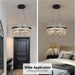 Black Led Modern Crystal Chandelier: 19.7" round Contemporary 3 Color Dimmable Dining Room Light Fixture over Table - Adjustable Lighting Chandeliers for Bedroom Living Kitchen Island Entryway Foyer