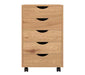 MAYKOOSH 5-Drawer Rolling Storage Cart, Organizer, Lateral File Cabinet, Brown Natural Wood