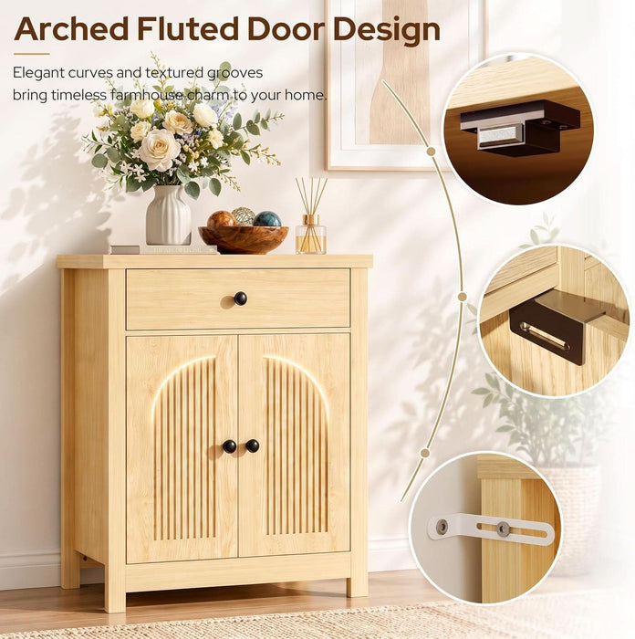 Arched Sideboard Buffet Cabinet with Storage, Modern Coffee Bar Cabinet, 1 Drawer & 2 Doors, Adjustable Shelves Accent Kitchen Cabinet, Natural