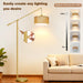 【Upgraded】Arc Floor Lamp for Living Room, Boho Dimmable Swing Arm Floor Lamp with Rattan & Fabric Shades, Gold Rattan Standing Lamp with 11W Bulb, Farmhouse Adjustable Tall Lamp for Bedroom Office