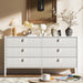 White 6 Drawer Dresser, Modern Wide Dresser for Bedroom, Fluted Wood Chest of Drawers with Metal Handles for Clothes, Storage Cabinet for Living Room, Entryway, Office