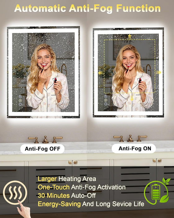 55X36 LED Bathroom Mirror, 6000LM, Separate Front and Back Lights