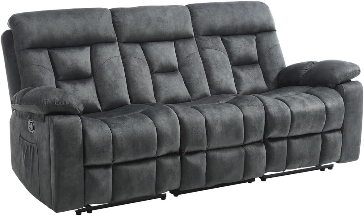 Reclining Sofa for Living Room, Extra Wide Modern Overstuffed 3 Seat Recliner Manual Sofa with Hidden Armrest Cup Holders, Soft Breathable Fabric and Padded Seat, Grey