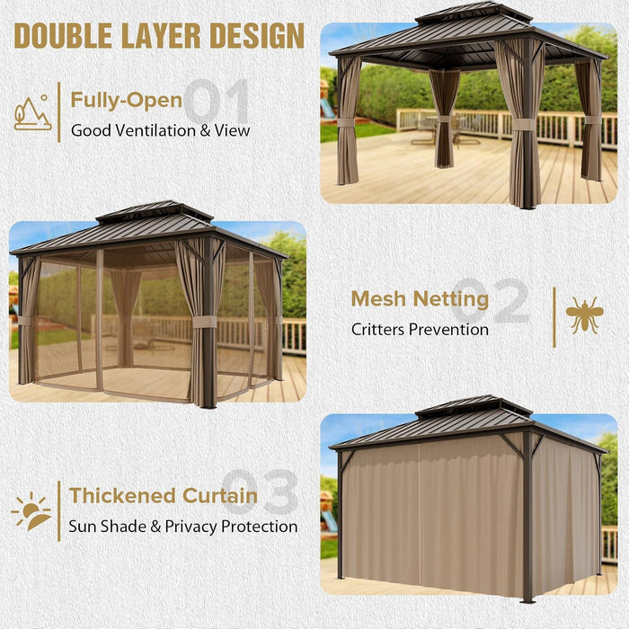 12x10 Hardtop Gazebo Aluminum Frame Weatherproof Durable
