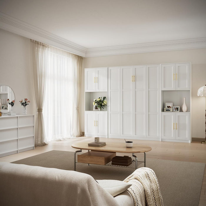 Farmhouse Murphy Bed Queen, 85" Wall Bed Folds to save Space, Concealed Bed Frame with 2 Storage Cabinets and Wall Mounted Features for Apartment/Office/Guest Room