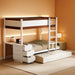 Twin over Twin Bunk Bed Twin Size Trundle, Wood Twin Bunk Bed with USB Ports, Storage and Desk, White+Walnut