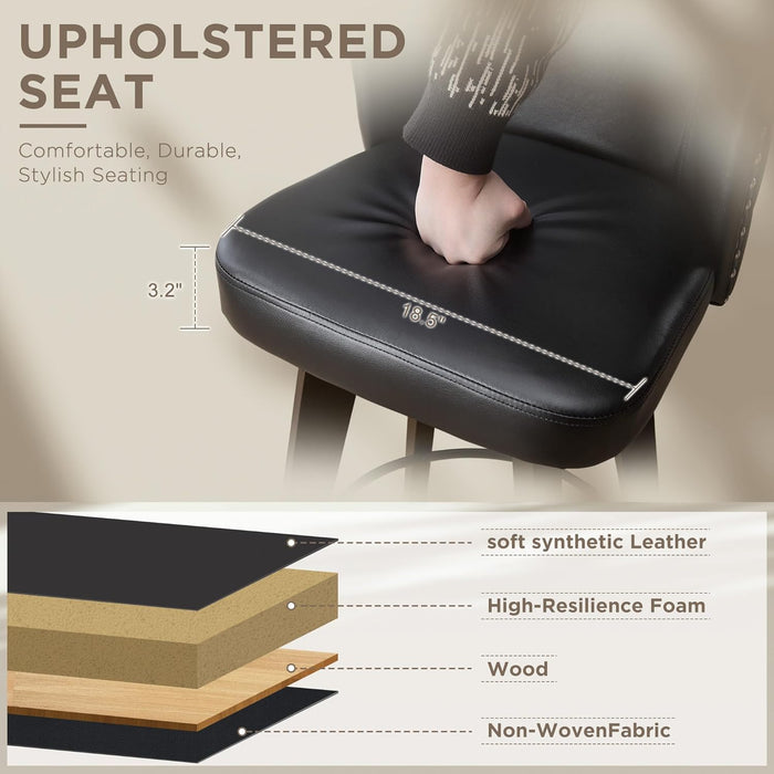 Swivel Bar Stool Set of 3, Faux Leather Low Back Counter Height Bar Stools, 27.5" Upholstered Tufted Counter Barstools with Wood Legs for Kitchen Island, Home Bar (Black)