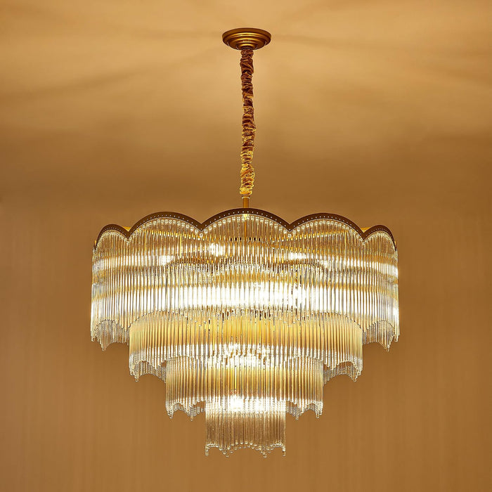 31.5" Gold Clear Glass Crystal Chandelier 18-Light Modern Crystal Pendant Ceiling Light Fixture 4-Tier Luxury Glass Chandeliers,For Dining Room Kitchen Island Living Room Bedroom