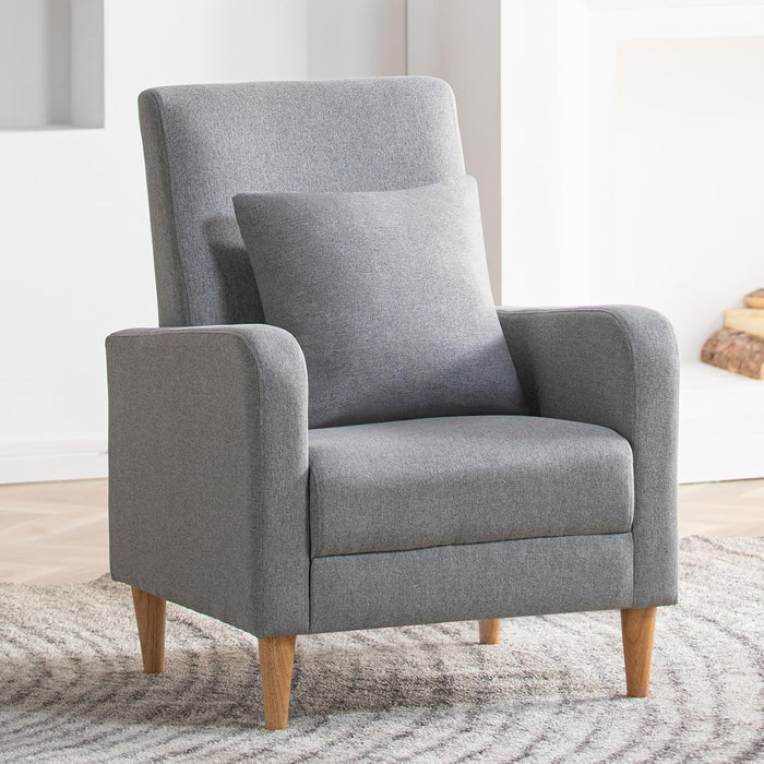Fabric Accent Living Room Chairs Set of 2, Upholstered Arm Chair Reading Side Chair, Single Sofa with Back Pillow and Wood Legs, Light Grey