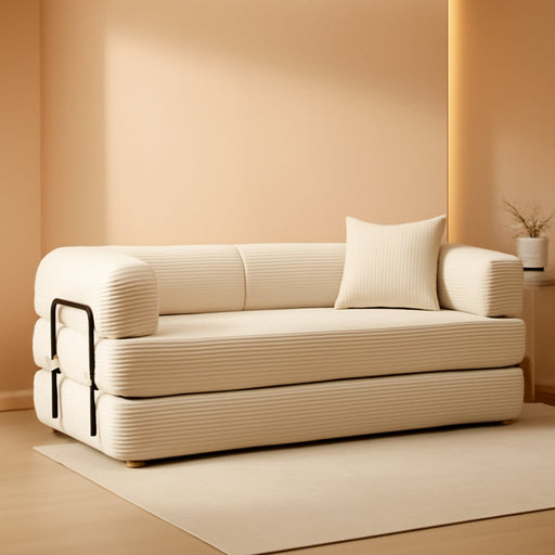 79 Inch ConvertibleSofaBed Beige Upholstery Comfort