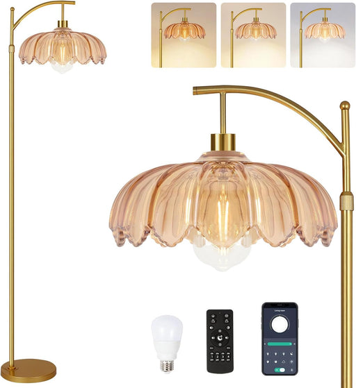 AntiqueBronze Tall Floor Lamp With Dimmable Remote