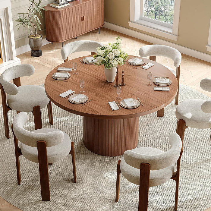 47 Inch round Dining Table for 4-6, Walnut | Circle Kitchen Table with Fluted Base, Modern Farmhouse Dinner Tables for Kitchen, Living Room