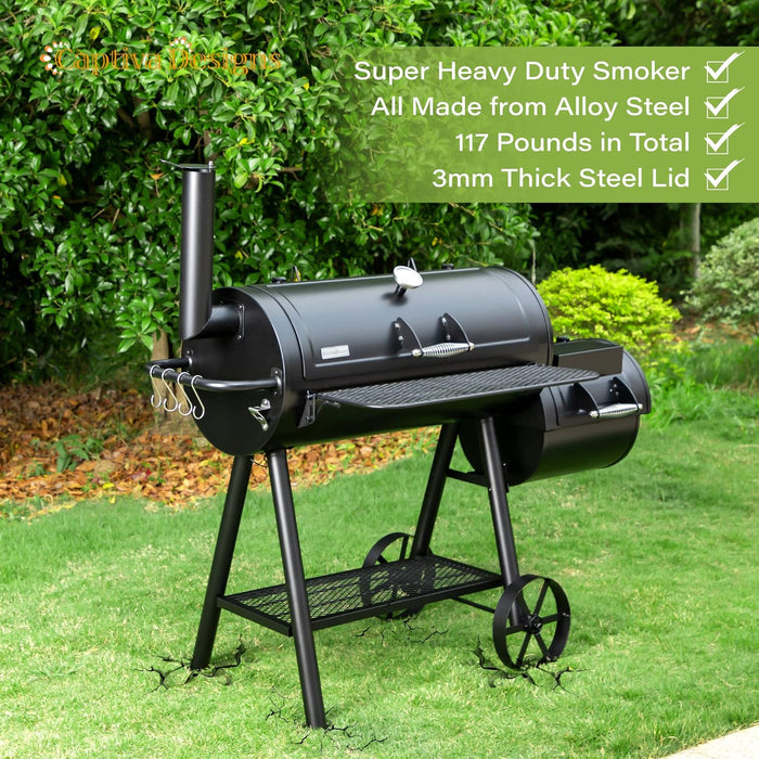 Heavy Duty Outdoor Smoker,Extra Large Cooking Area(941 Sq.In. in Total) Offset Smoker, Best Charcoal Smoker and Grill Combo for Outdoor Garden Patio and Backyard Cooking